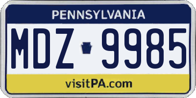 PA license plate MDZ9985