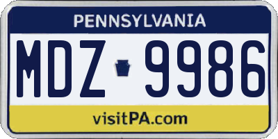 PA license plate MDZ9986
