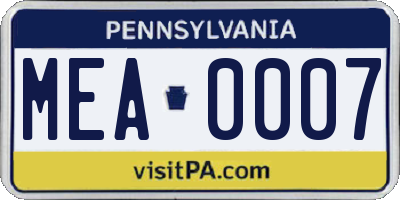 PA license plate MEA0007