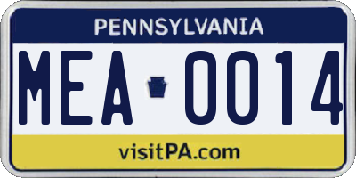 PA license plate MEA0014
