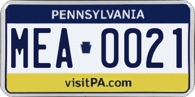 PA license plate MEA0021