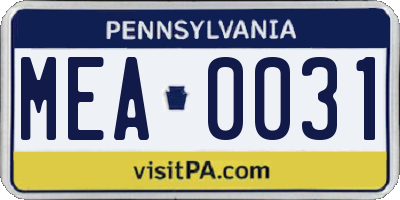 PA license plate MEA0031