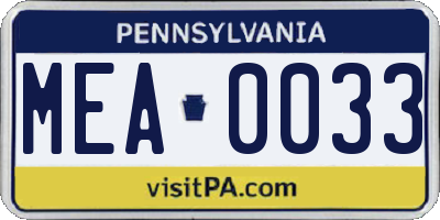 PA license plate MEA0033