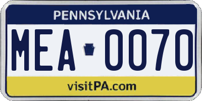 PA license plate MEA0070