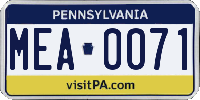 PA license plate MEA0071