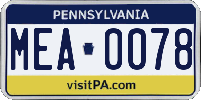 PA license plate MEA0078