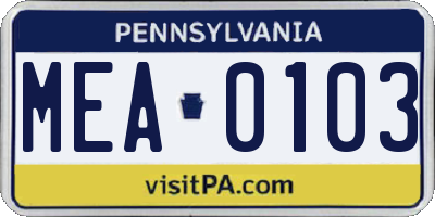 PA license plate MEA0103