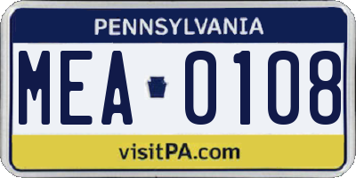 PA license plate MEA0108