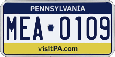 PA license plate MEA0109