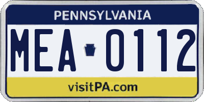 PA license plate MEA0112