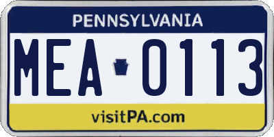 PA license plate MEA0113
