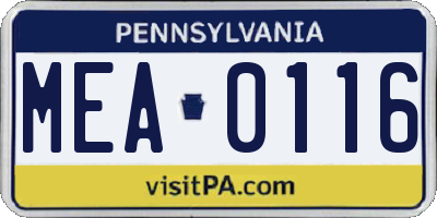 PA license plate MEA0116
