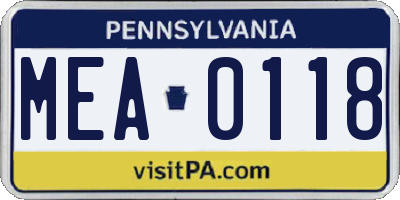 PA license plate MEA0118