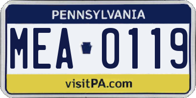 PA license plate MEA0119