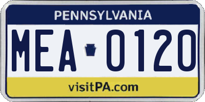 PA license plate MEA0120