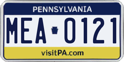 PA license plate MEA0121