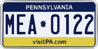 PA license plate MEA0122