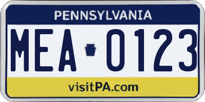 PA license plate MEA0123