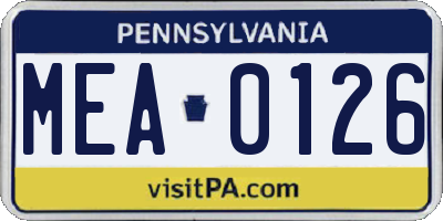 PA license plate MEA0126