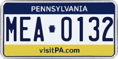 PA license plate MEA0132