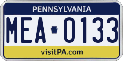 PA license plate MEA0133