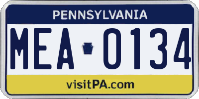 PA license plate MEA0134