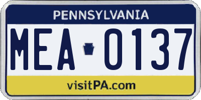 PA license plate MEA0137