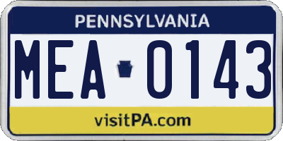 PA license plate MEA0143