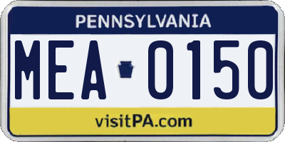 PA license plate MEA0150