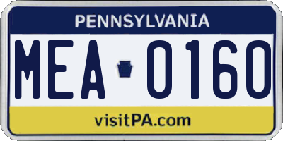 PA license plate MEA0160