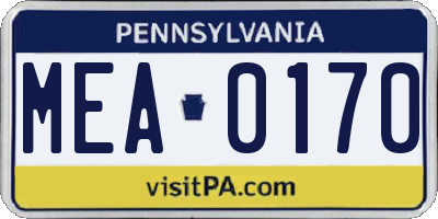 PA license plate MEA0170