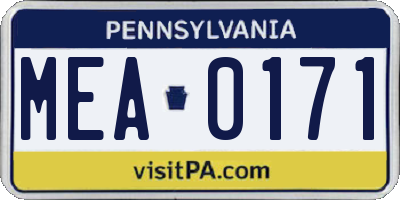 PA license plate MEA0171