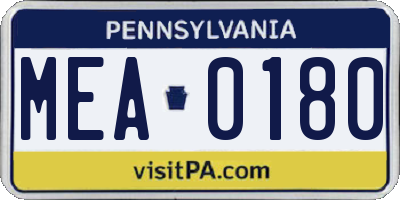 PA license plate MEA0180