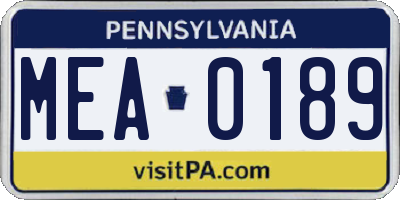 PA license plate MEA0189
