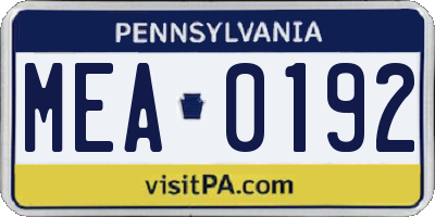 PA license plate MEA0192