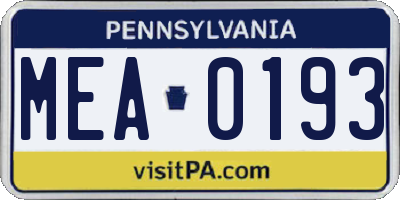 PA license plate MEA0193