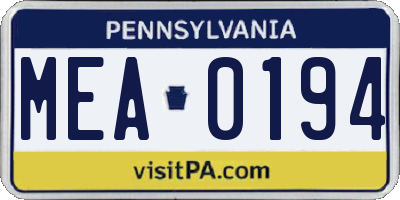 PA license plate MEA0194