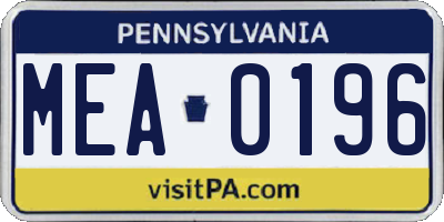 PA license plate MEA0196