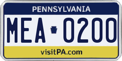 PA license plate MEA0200