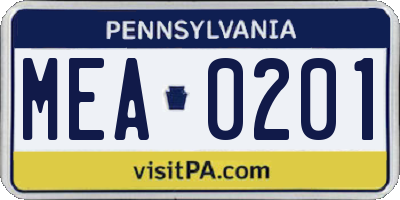 PA license plate MEA0201
