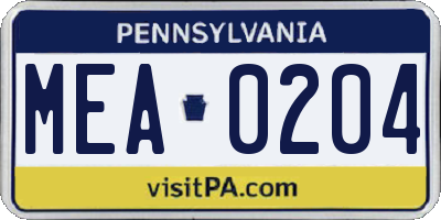PA license plate MEA0204