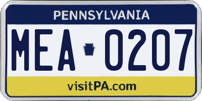 PA license plate MEA0207