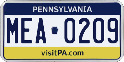PA license plate MEA0209