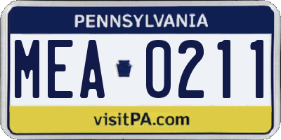PA license plate MEA0211
