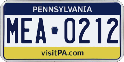 PA license plate MEA0212