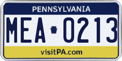 PA license plate MEA0213