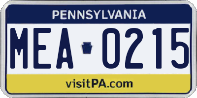 PA license plate MEA0215