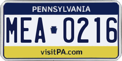 PA license plate MEA0216