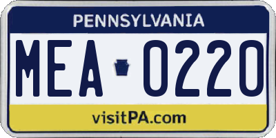PA license plate MEA0220