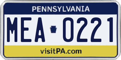 PA license plate MEA0221